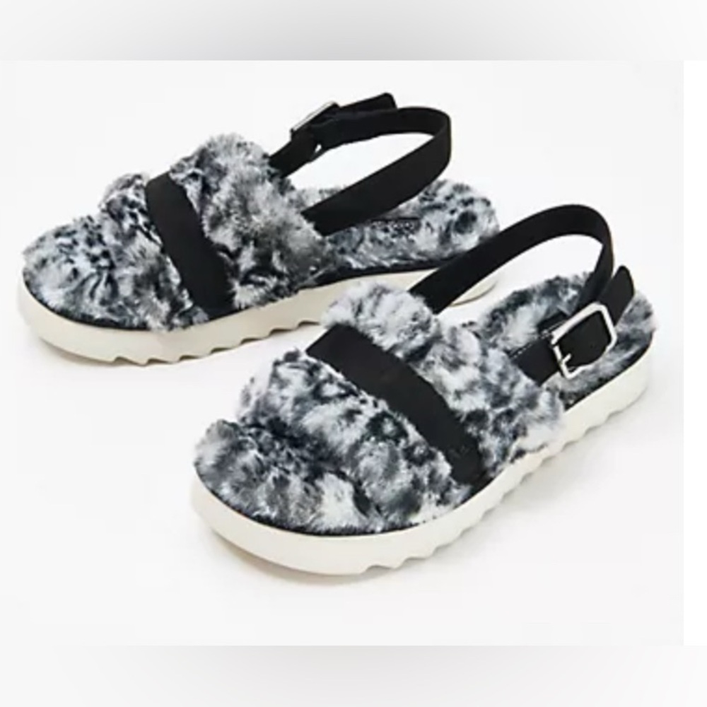 Koolaburra by UGG Fuzz'd Out Black & White Cheetah Slide Sandals Women’s Size 10